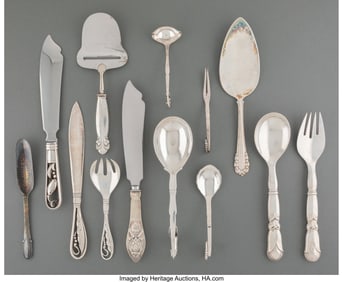 28243: Thirteen Georg Jensen Silver Serving Pieces, Cop