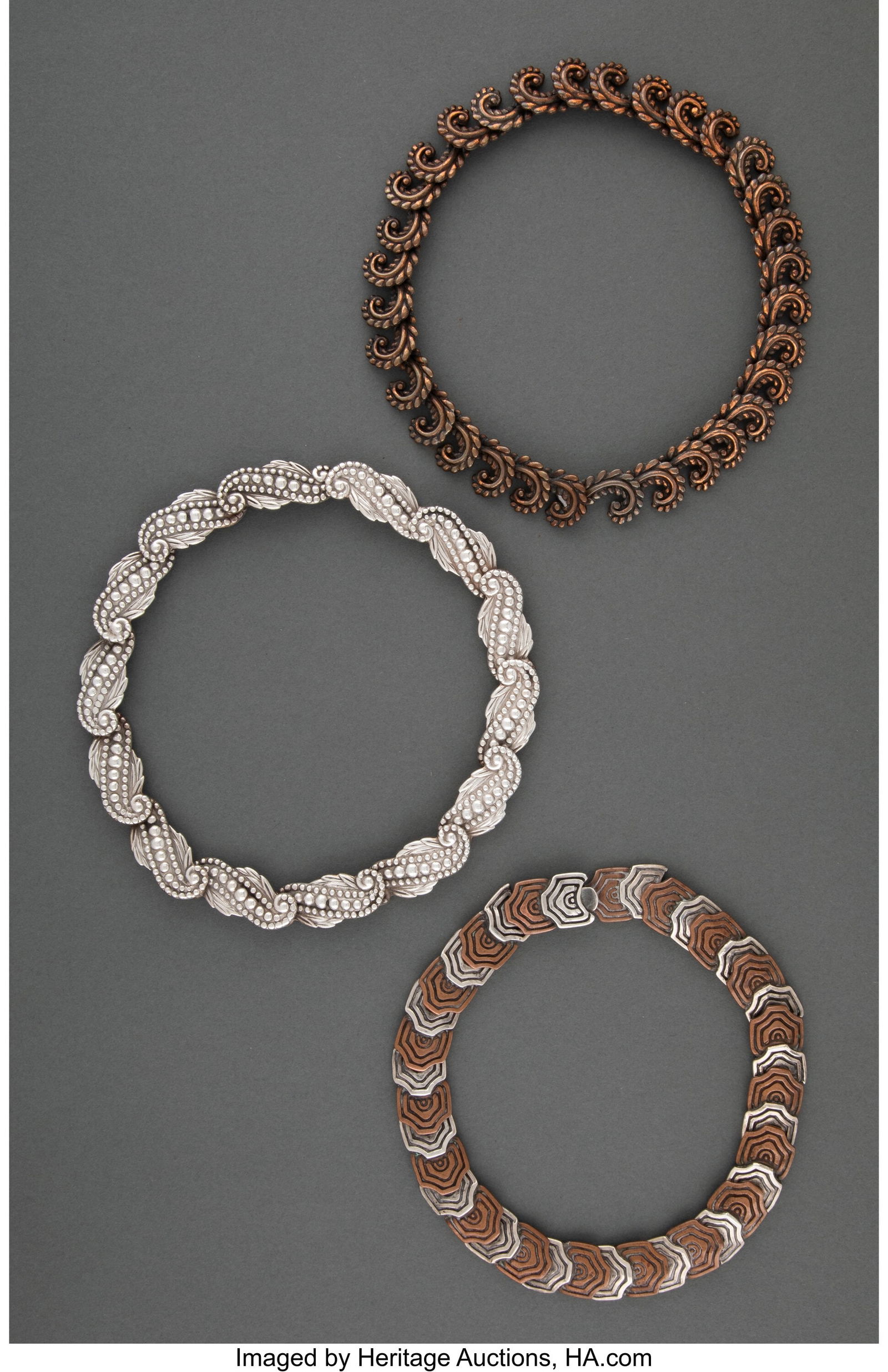 Three Los Castillo Silver and Copper Necklaces, (1 of 4)