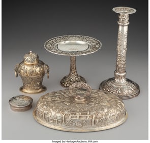 28179&colon; A Set of Five American Silver Landscape Table Ar