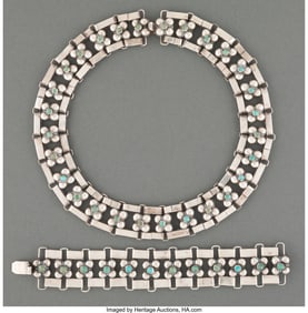 28029: A Fred Davis Silver and Turquoise Necklace and B