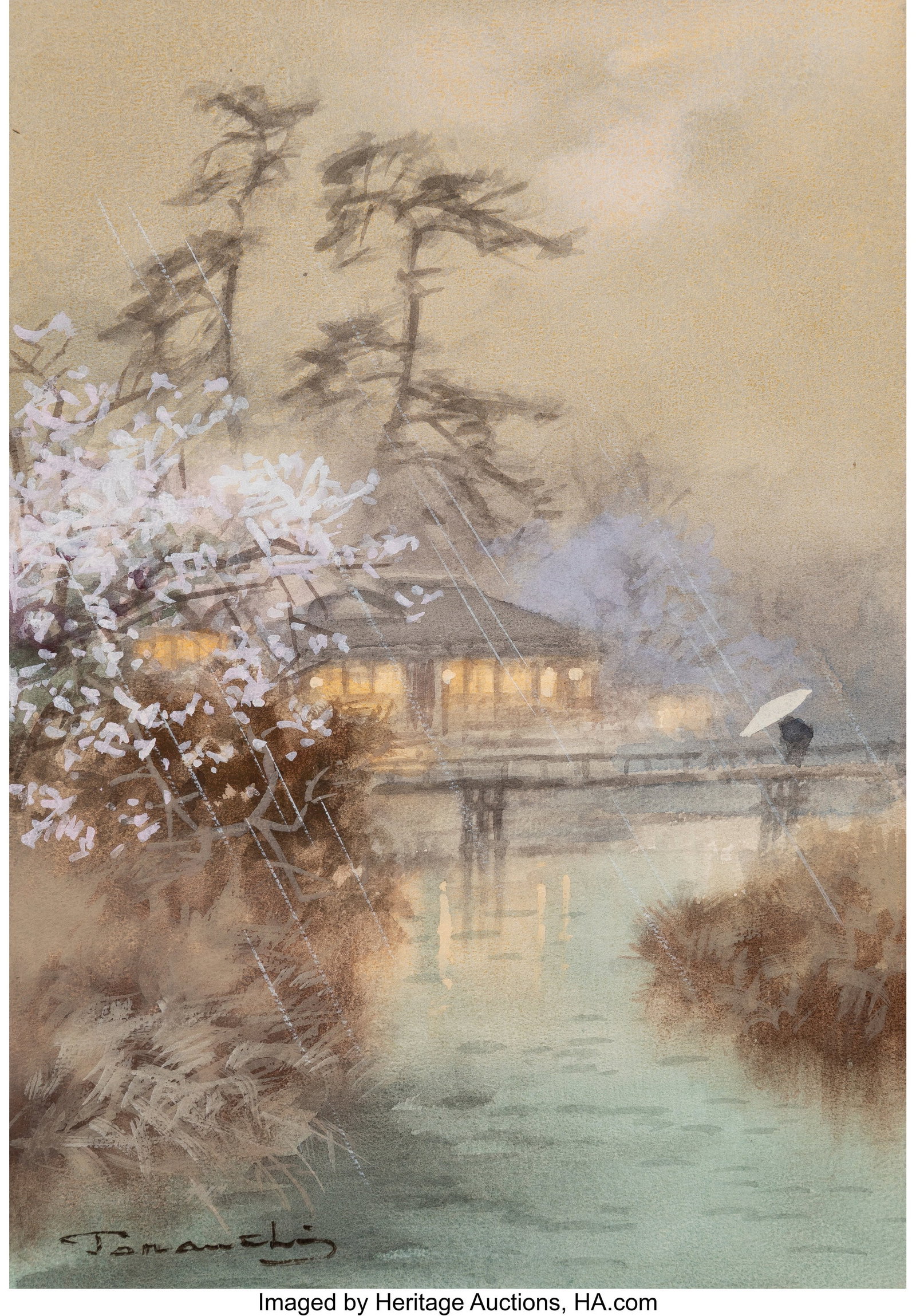 Fukutaro Terauchi (Japanese, 1891-1964) Cherry B: Fukutaro Terauchi (Japanese, 1891-1964) Cherry Blossoms in the Rain, circa 1930 Watercolor on wove paper 11-3/4 x 8-1/4 inches (29.8 x 21.0 cm) &l