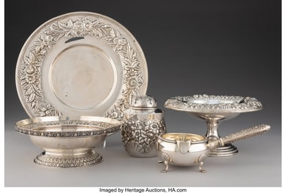 28181&colon; Five American Chased Repoussé Silver Table Arti