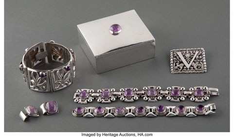 28031: A Six-Piece Fred Davis Silver & Amethyst Jewelry