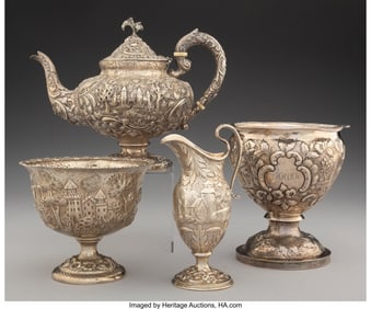 28186&colon; A Four-Piece Married American Silver Landscape T