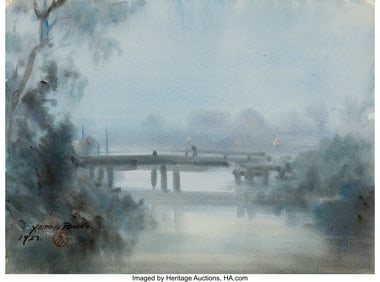 28104&colon; Yamada Baske &lpar;1869-1934&rpar; Bridge in Misty Landsca