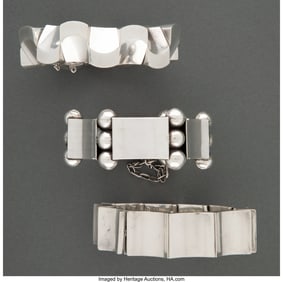 28036: Three Mexican Silver Bracelets, Taxco, mid-20th
