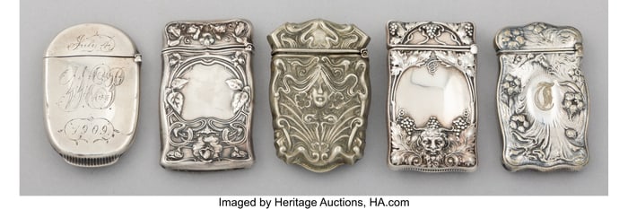 28195: Five Silver Match Safes, late 19th/early 20th ce