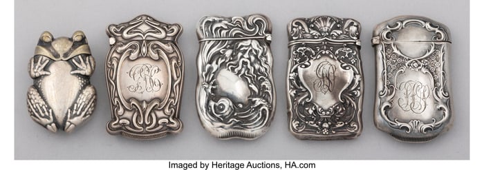 28197&colon; Five Silver Match Safes Marks to one&colon; &lpar;lion-anch