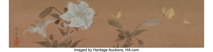 28108: Tsuruoka Kakunen (1892-1977) Lillies and Butterf