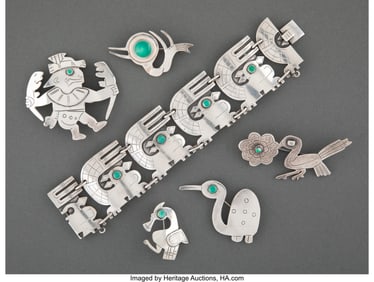 28043: A Gino Laffi Enameled Silver Bracelet and Five B