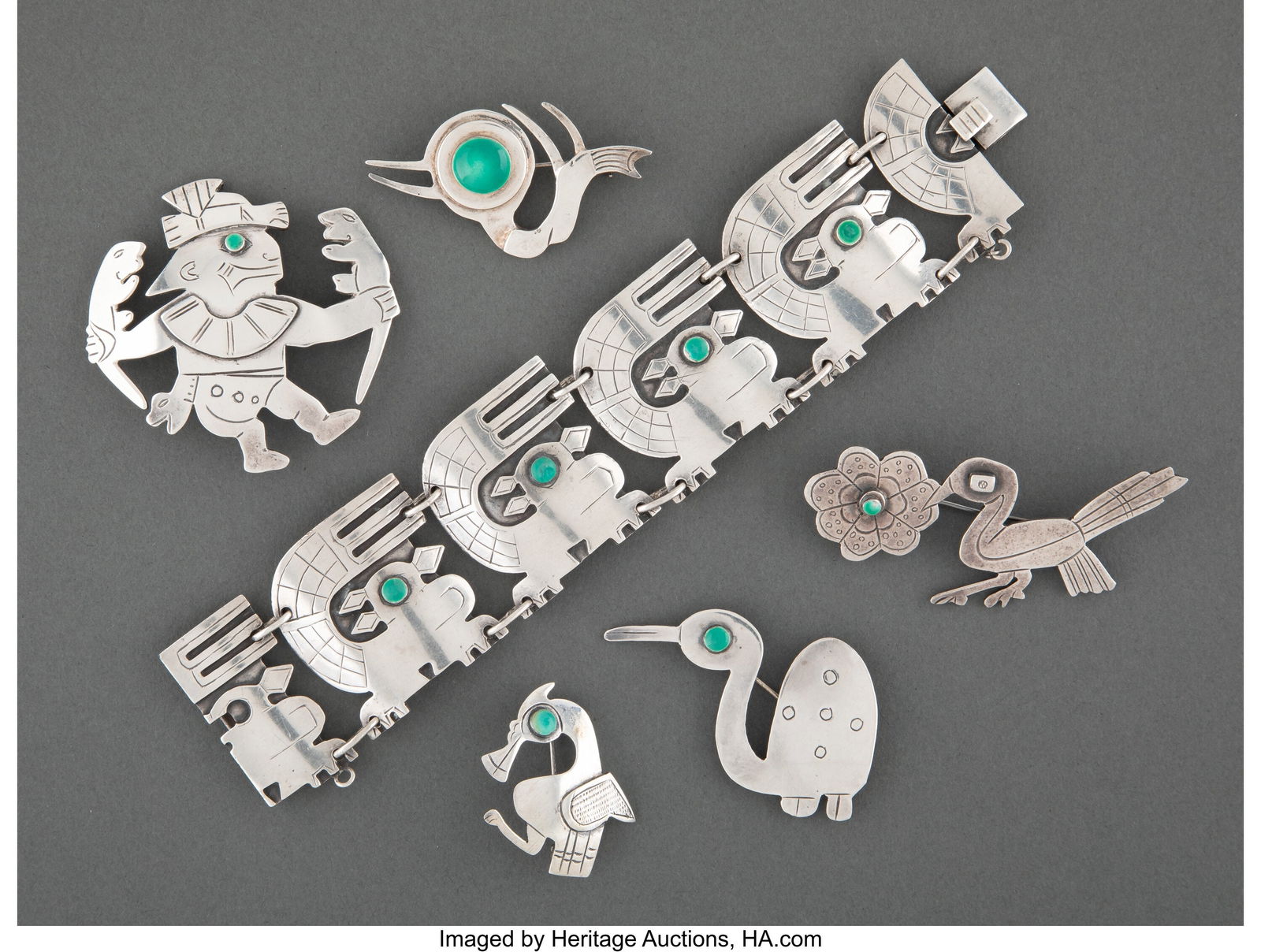 A Gino Laffi Enameled Silver Bracelet and Five B (1 of 3)