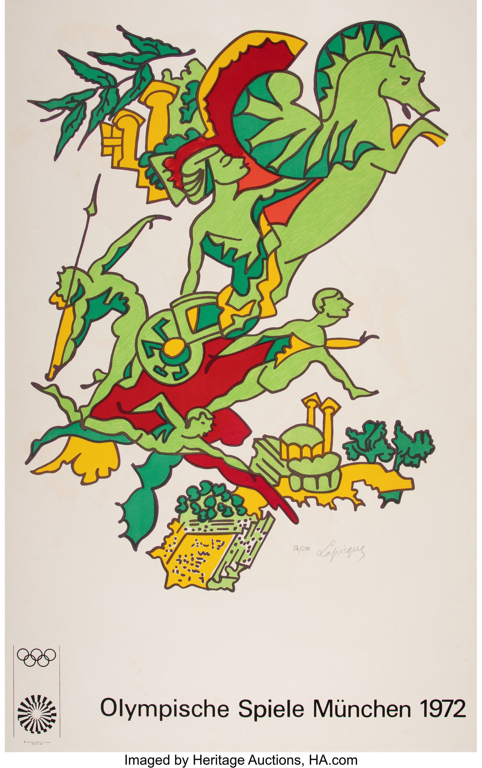 Charles Lapicque (French, 1898-1988) Olympische: Charles Lapicque (French, 1898-1988) Olympische Spiele München, 1972 Lithograph in colors on wove paper 39-7/8 x 24-7/8 inches (101.3 x 63.5 cm&rp