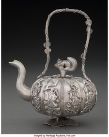 28115: A Japanese Silver Teapot, circa 1910 Marks: one-