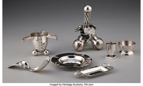28049&colon; Seven William Spratling Silver Table Articles&comma; T