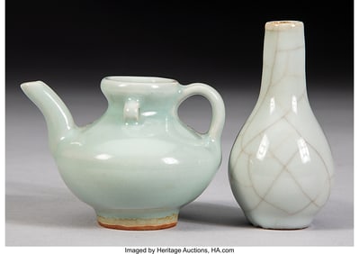 28122: Two Miniature Chinese Celadon Glazed Vessels 3 x