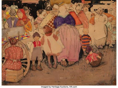 28069&colon; Russian School &lpar;20th Century&rpar; Gathering Gouache 