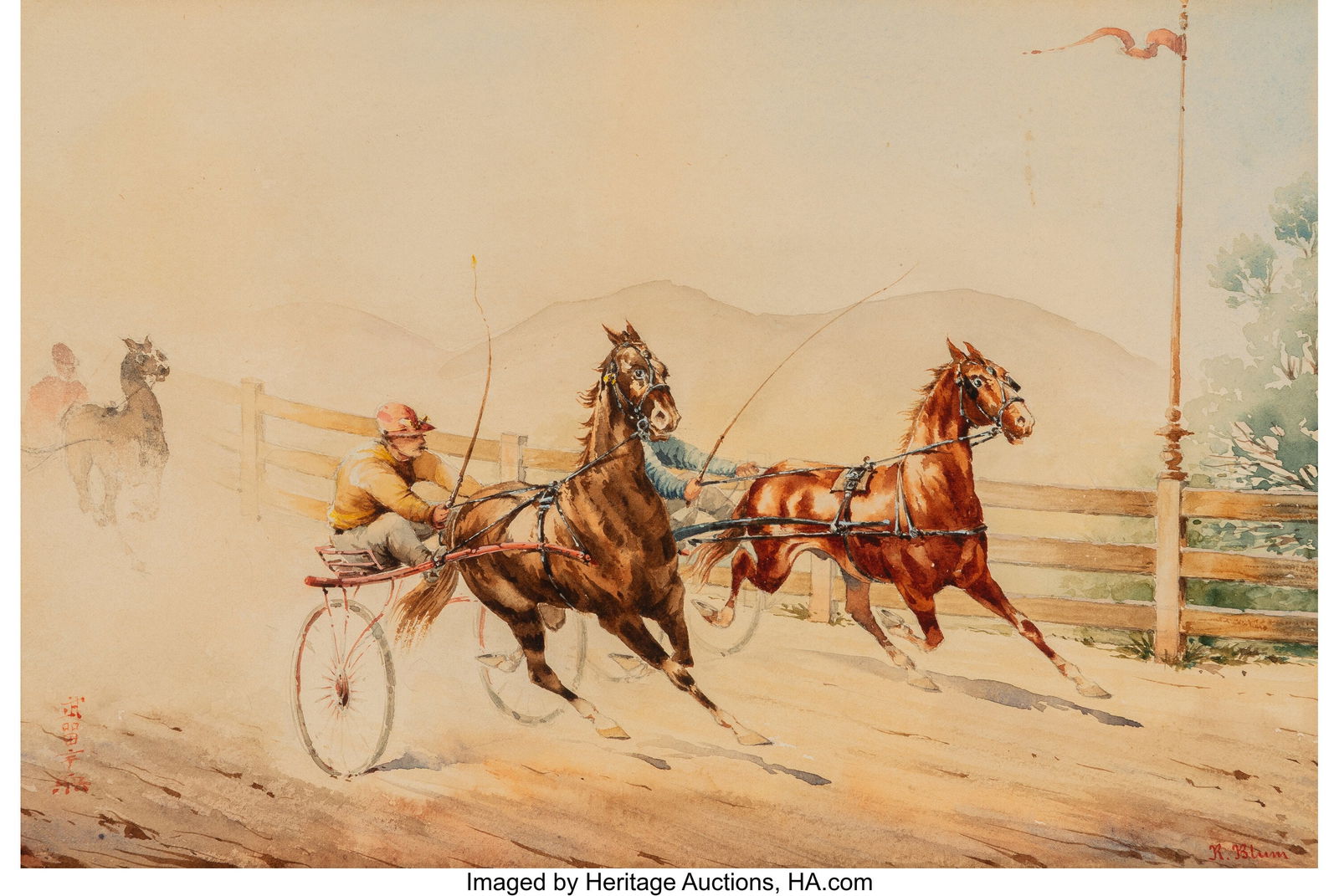 Robert Frederick Blum (American, 1857-1903) Harn: Robert Frederick Blum (American, 1857-1903) Harness Race Watercolor and pencil on paper 8 x 12-1/8 inches (20.3 x 30.8 cm) Signed lower right: R&perio