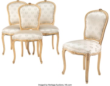 28073: A Set of Four Louis XV-Style Cream and Blue Pain
