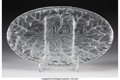 29083: Lalique Chene Platter, post-1945 Clear and fros
