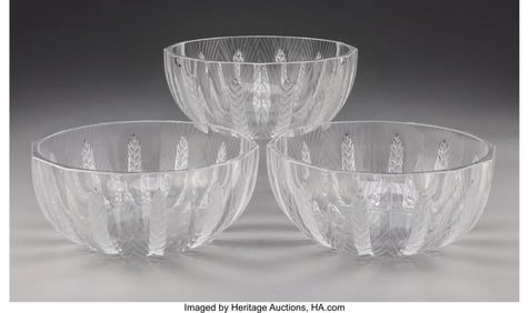 29084: Lalique Three Ceres Bowls, post-1945 Clear and f