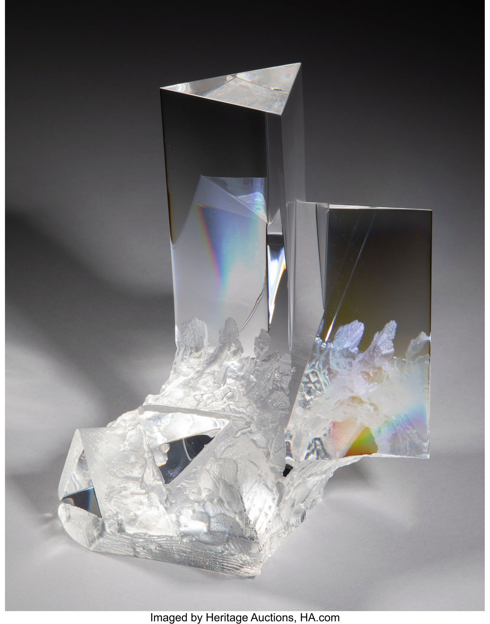 David Dowler for Steuben Glass Works Prism Cryst: David Dowler for Steuben Glass Works Prism Crystal with Original Fitted Box, designed 1988 Glass 6-5/8 x 6-3/4 x 4-7/8 inches (16.8 x 17.1 x 12.4 cm) H