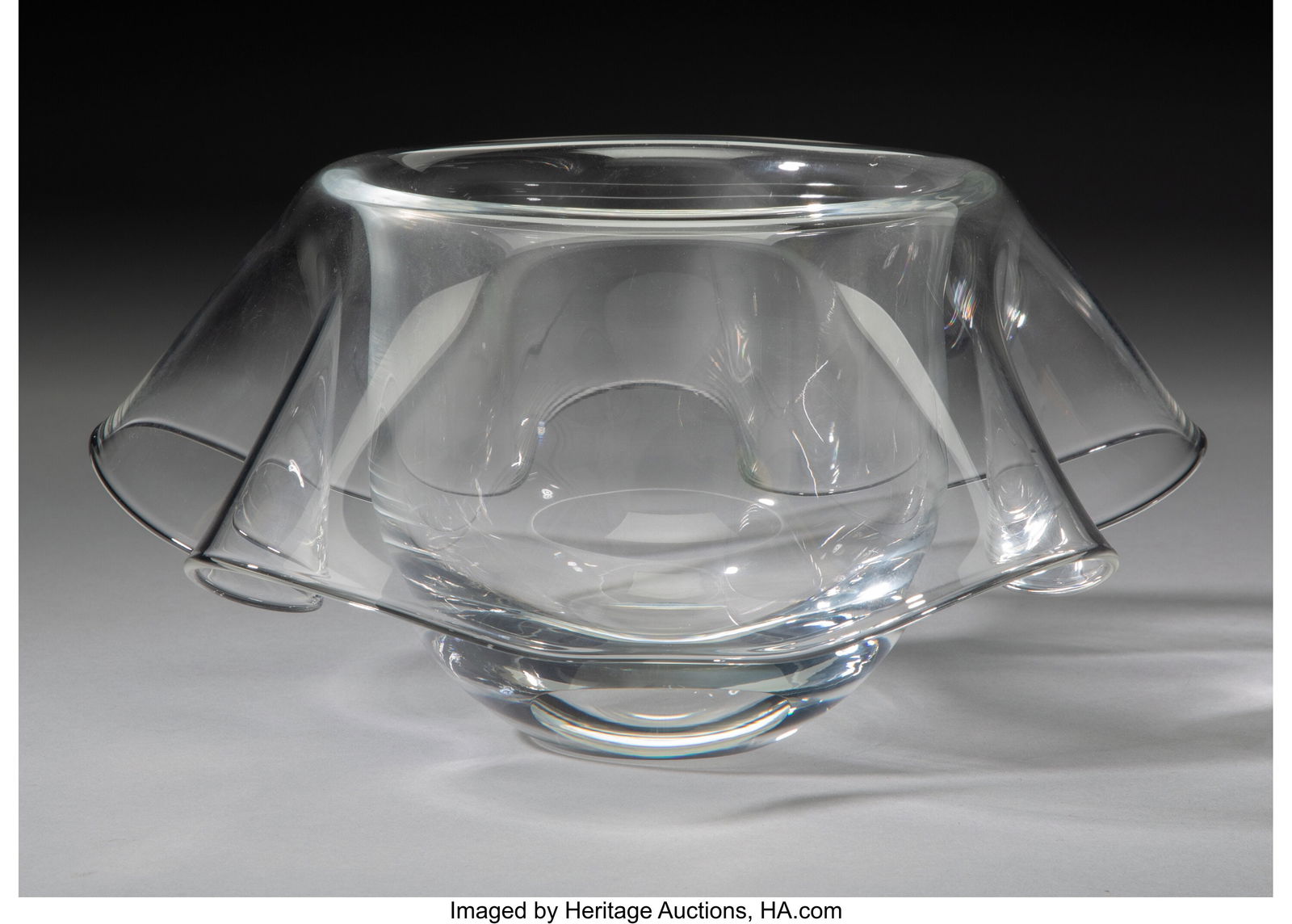 Paul Haigh for Steuben Glass Works Drape Bowl wi: Paul Haigh for Steuben Glass Works Drape Bowl with Original Fitted Box, designed 1996 Glass 5-1/4 x 10-3/4 inches (13.3 x 27.3 cm) Marks: Steuben HID0310106