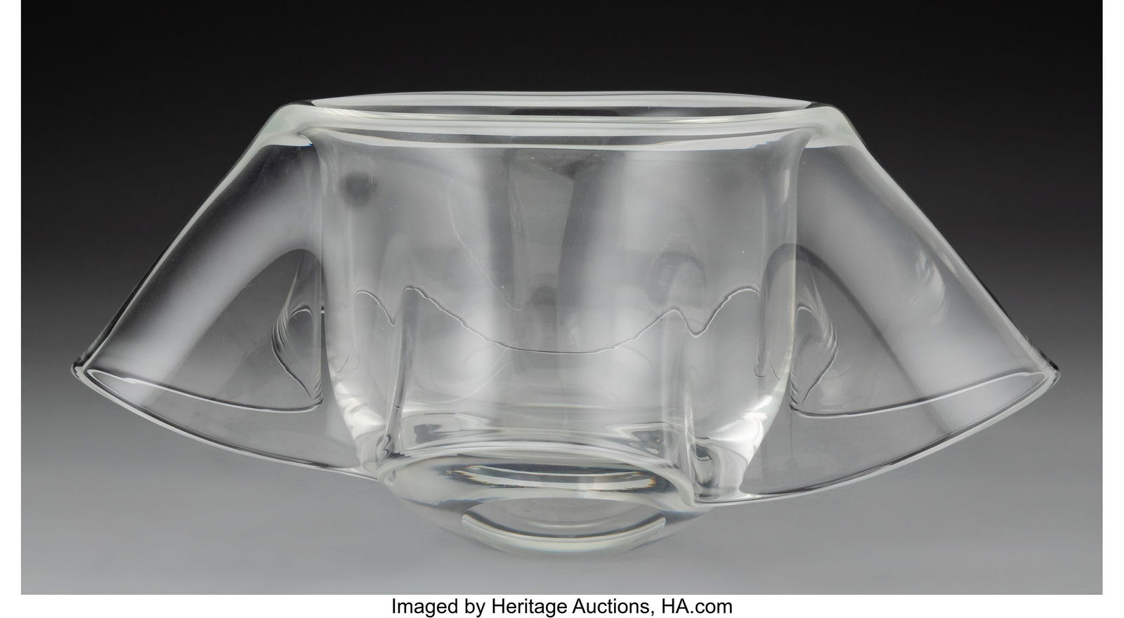 Paul Haigh for Steuben Glass Works Drape Bowl, d: Paul Haigh for Steuben Glass Works Drape Bowl, designed 1996 Glass 5 x 10-1/2 inches (12.7 x 26.7 cm) Marks: Steuben HID03101062020 © 2024 Heritage Auction