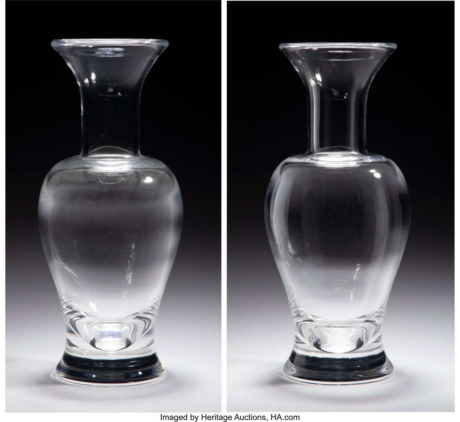 Donald Pollard for Steuben Glass Works Two Cryst: Donald Pollard for Steuben Glass Works Two Crystal Palace Vases, designed 1977 Glass 8-3/4 inches (22.2 cm) (each) Marks: Steuben HID03101062020 © 2024