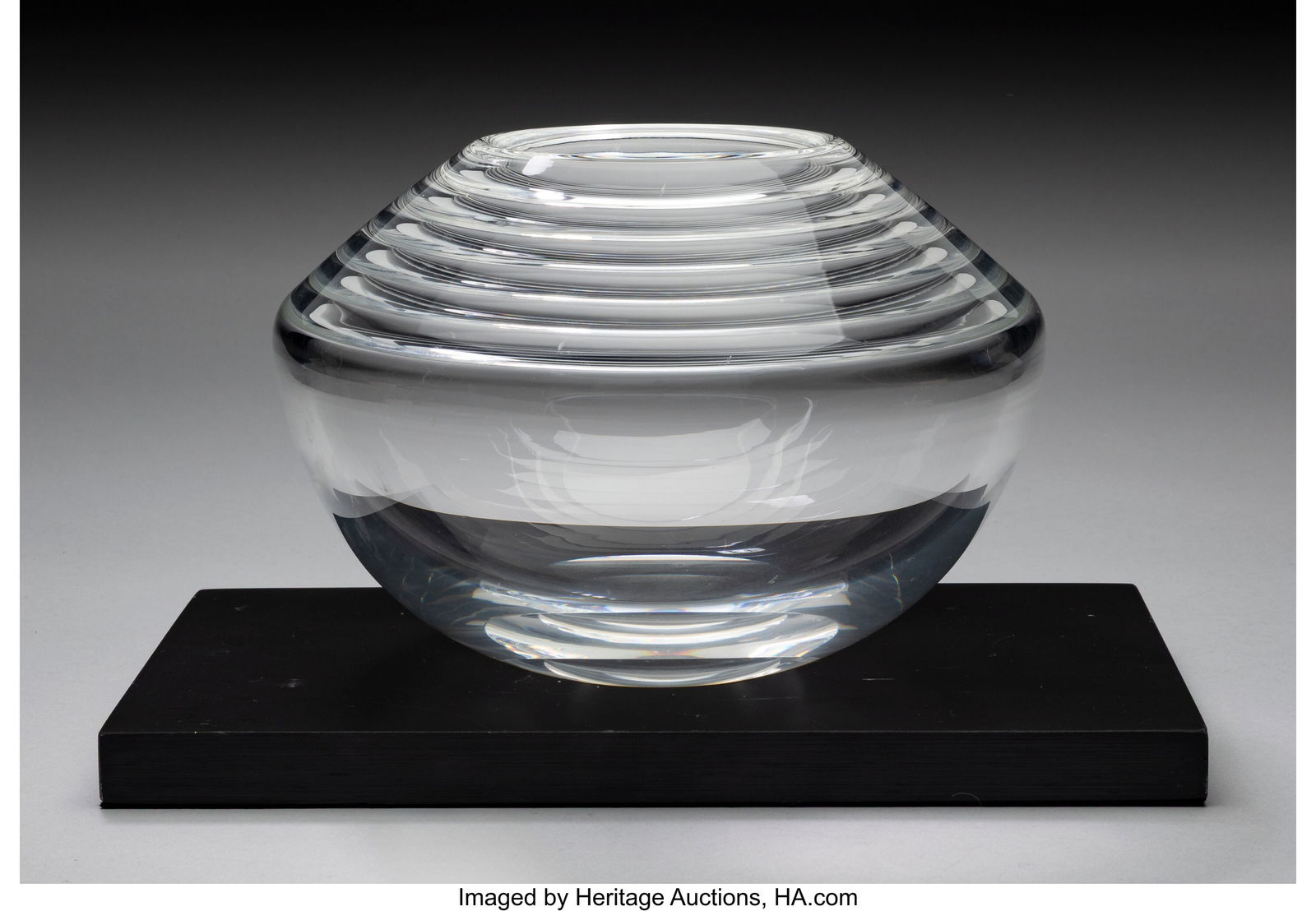 Peter Aldridge for Steuben Glass Works Momentum: Peter Aldridge for Steuben Glass Works Momentum Vase, designed 1986 Glass 5-1/2 x 8 inches (14.0 x 20.3 cm) Marks: Steuben HID03101062020 © 2024 Heritage A