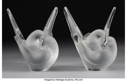 29089: Lalique Two Sylvie Vases with Flower Frogs, post