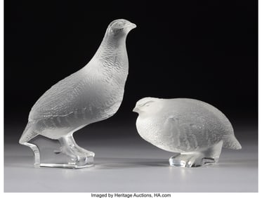 29090: Lalique Two Partridge Figures, post-1945 Clear