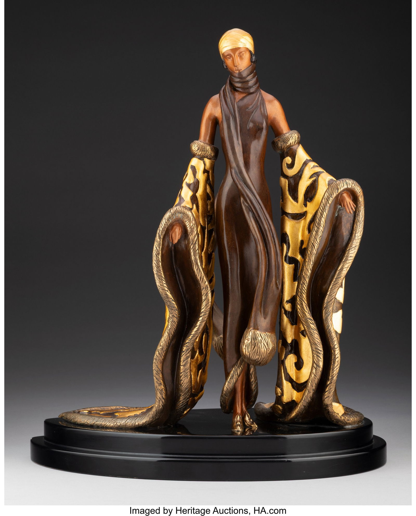 Erté Mystic, 1988 Cold painted and gilt bronze: Erté Mystic, 1988 Cold painted and gilt bronze 17 inches (43.2 cm) Ed. 85/375 Signed: Erté Impressed: © 1988, CHALK & VERMILI