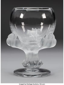 29078: Lalique Bagheera Vase, post-1945 Clear and frost