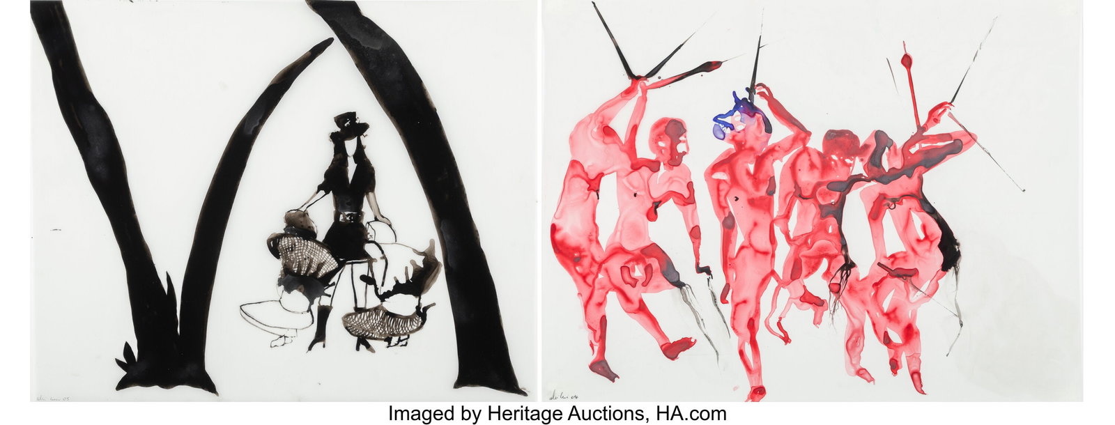 Ofri Cnaani (b. 1975) The Blessing and Red Hunte: Ofri Cnaani (b. 1975) The Blessing and Red Hunters (two works), 2005; 2007 Ink on mylar 18 x 24 inches (45.7 x 61.0 cm) (each, 