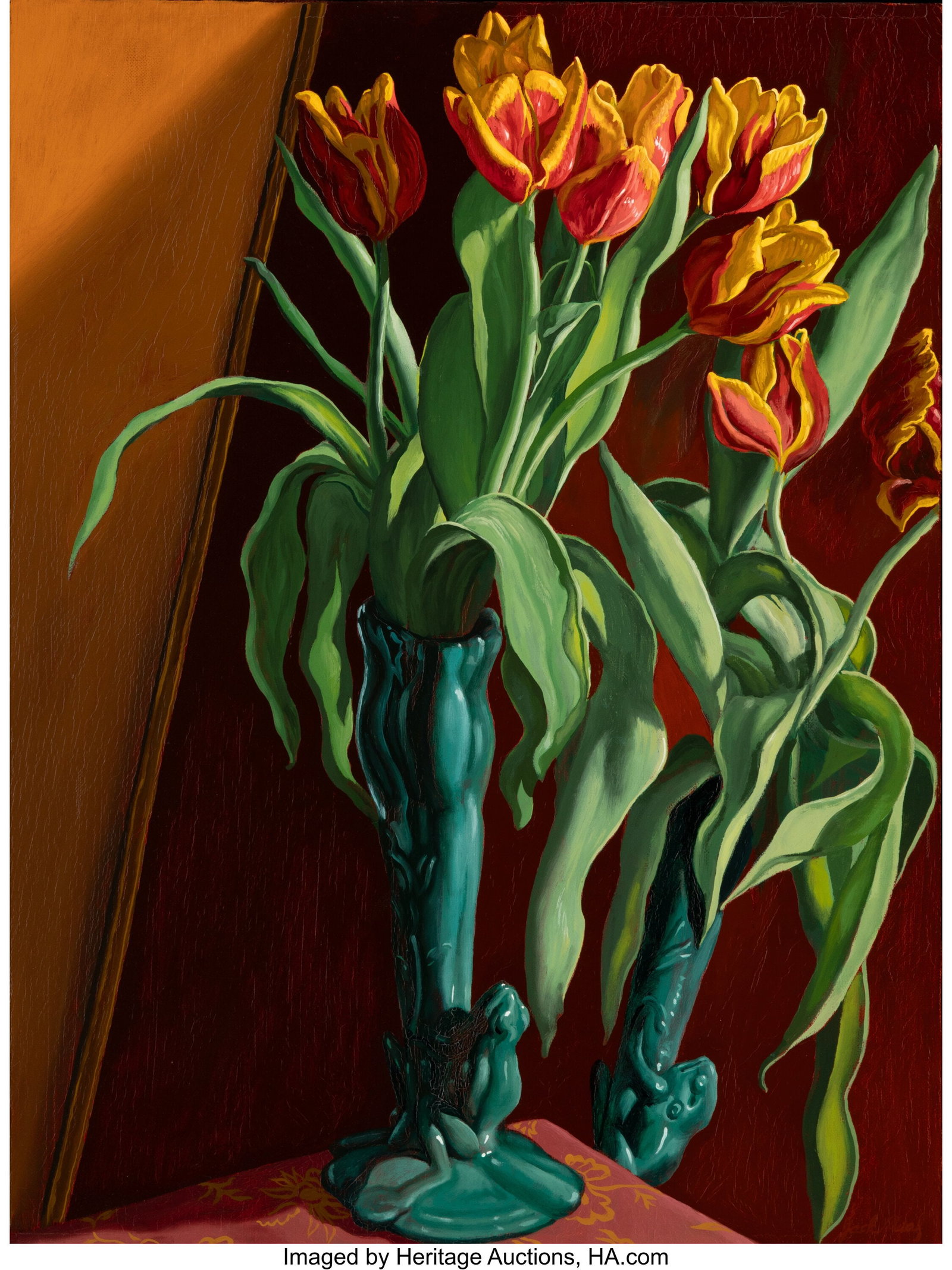 Jack Beal (1931-2013) Tulips, 1988 Oil on canvas: Jack Beal (1931-2013) Tulips, 1988 Oil on canvas 24 x 18 inches (61.0 x 45.7 cm) Signed lower right: Jack Beal PROVENANCE: Gerald Peters Gallery&com