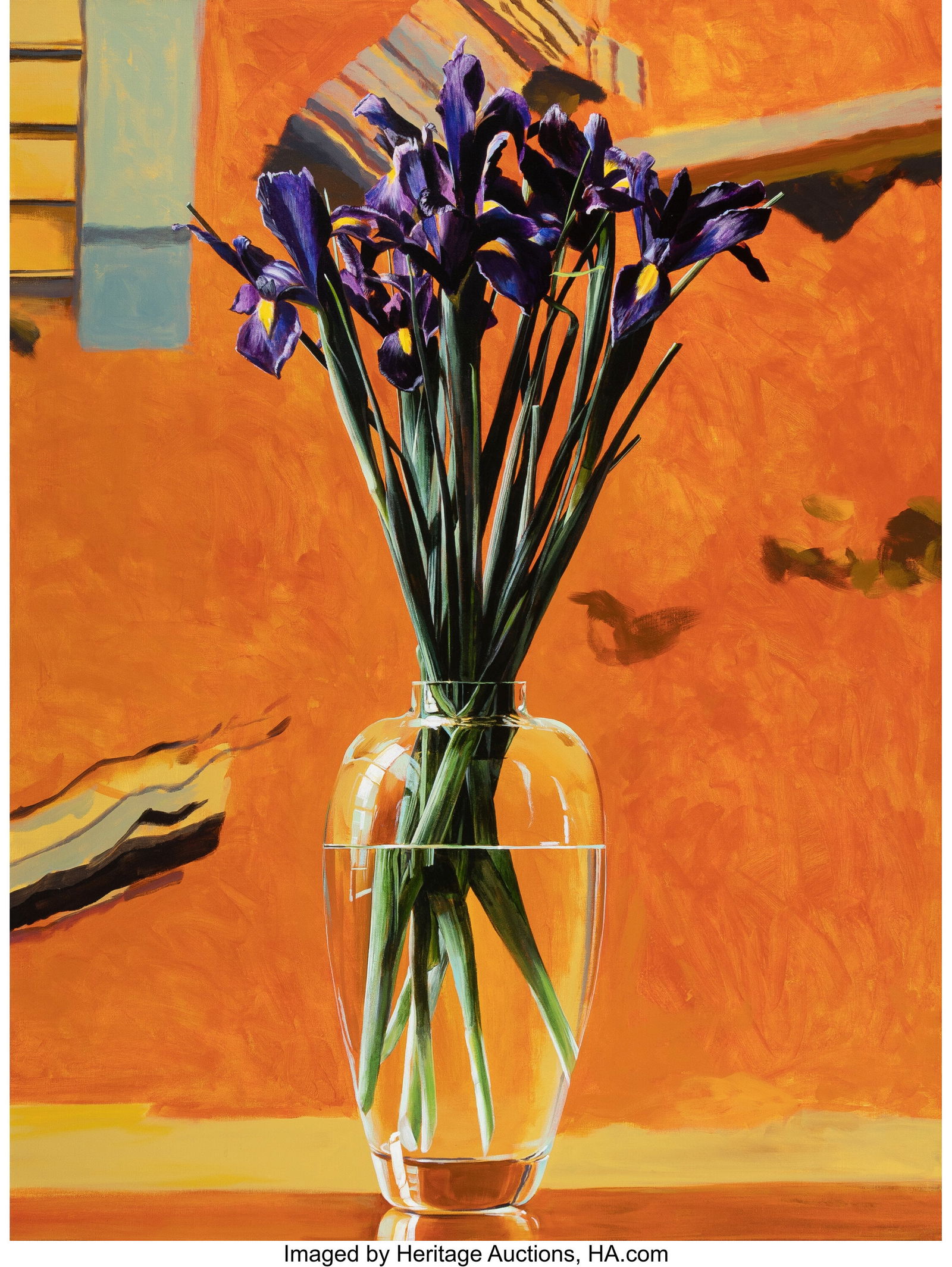 Ben Schonzeit (b. 1942) Orange Iris, 1992 Acryli: Ben Schonzeit (b. 1942) Orange Iris, 1992 Acrylic on linen 48 x 36 inches (121.9 x 91.4 cm) Signed, dated, and titled on the reverse: O