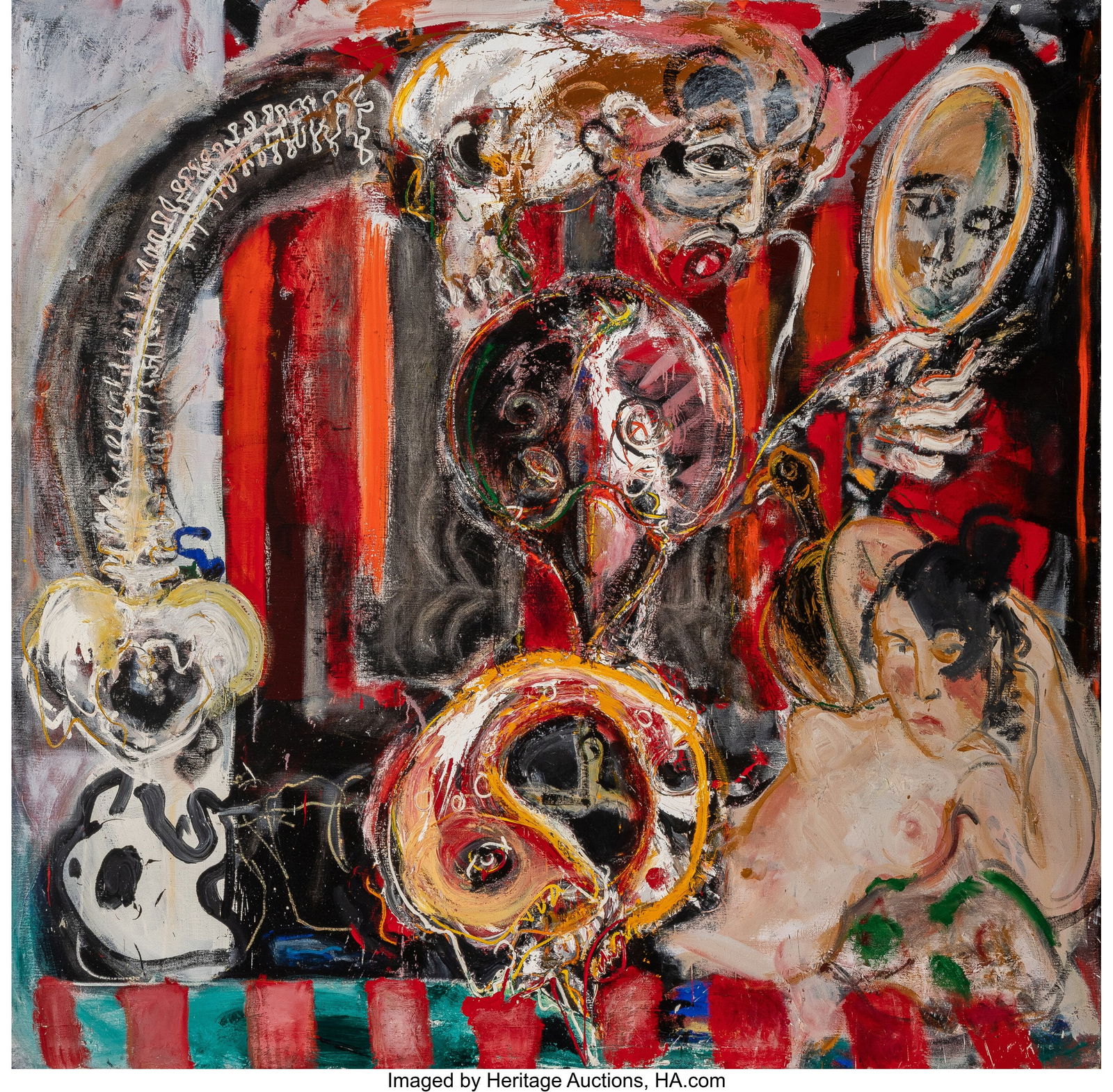 Sam Messer (b. 1955) For When the Maja Comes, 19: Sam Messer (b. 1955) For When the Maja Comes, 1985 Oil on burlap 92 x 94 inches (233.7 x 238.8 cm) Signed, titled, and dated on the reverse&c