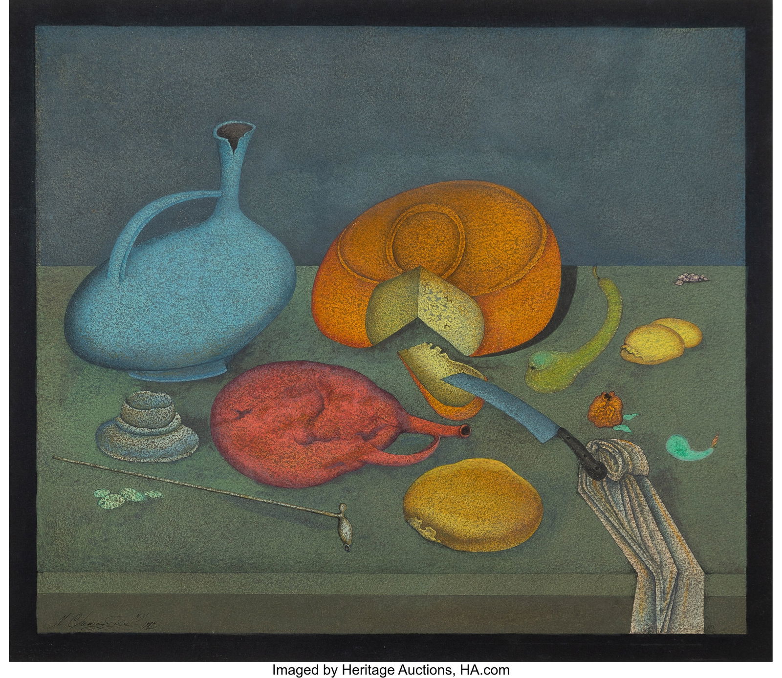 Mihail Chemiakin (b. 1943) Untitled (Still Life): Mihail Chemiakin (b. 1943) Untitled (Still Life), 1982 Mixed media on paper 13 x 15-1/8 inches (33.0 x 38.4 cm) (sheet) Signed an