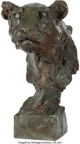 37052: Mark Coreth (b. 1958) Leopard Bust Bronze with g