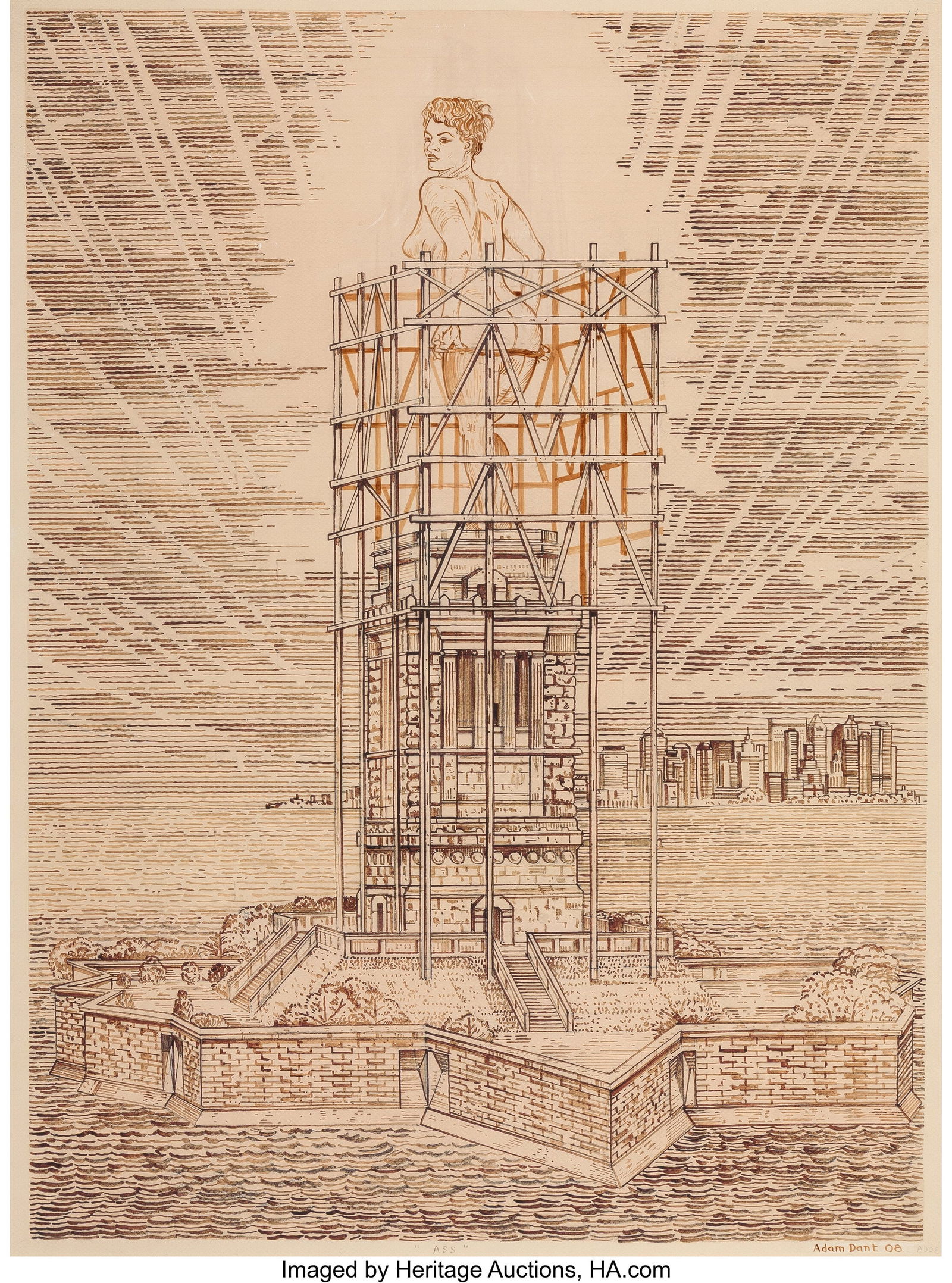 Adam Dant (b. 1967) Ass, 2008 Mixed media on pap: Adam Dant (b. 1967) Ass, 2008 Mixed media on paper 29-5/8 x 22 inches (75.2 x 55.9 cm) (sheet) Signed, dated, and titled along