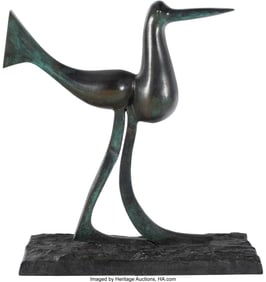 37060: Juan Soriano (1920-2006) Pajaro Bronze with gree