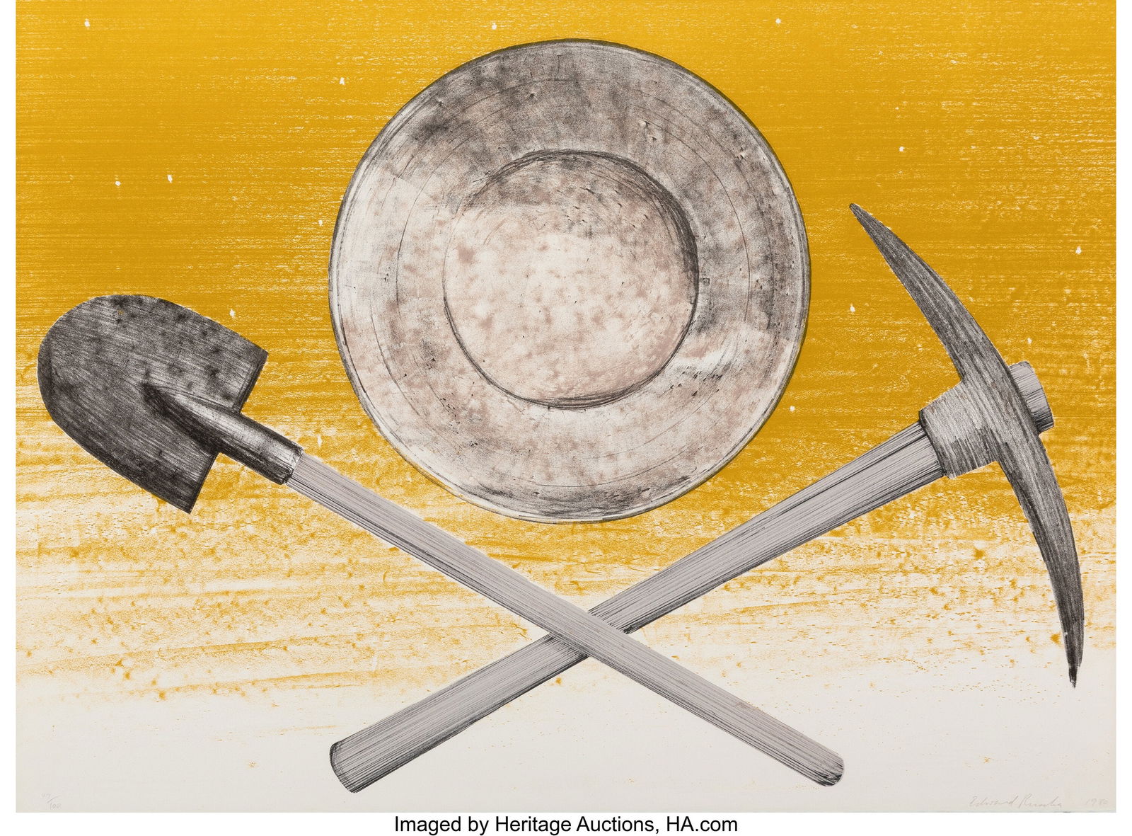 Ed Ruscha (b. 1937) Pick, Pan, Shovel, 1980 Lith: Ed Ruscha (b. 1937) Pick, Pan, Shovel, 1980 Lithograph in colors on Arches Cover paper 22-1/4 x 30 inches (56.5 x 76.2 cm) (sheet&rp