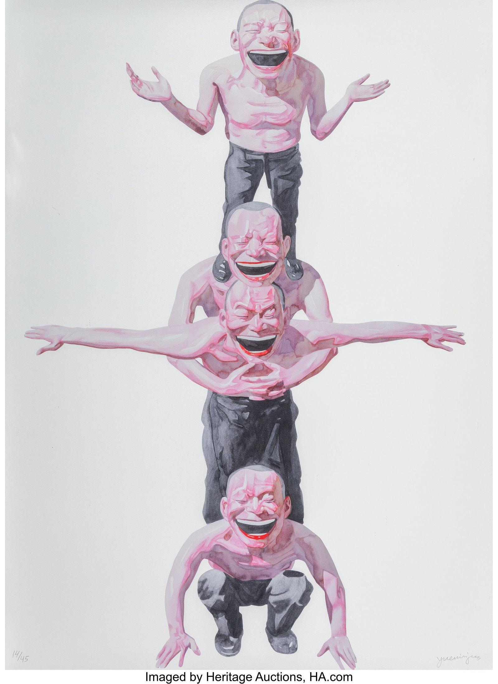 Yue Minjun (b. 1962) Untitled (Smile-ism No.2),: Yue Minjun (b. 1962) Untitled (Smile-ism No.2), 2006 Lithograph in colors on wove paper 43 x 32 inches (109.2 x 81.3 cm) (sheet&rpa