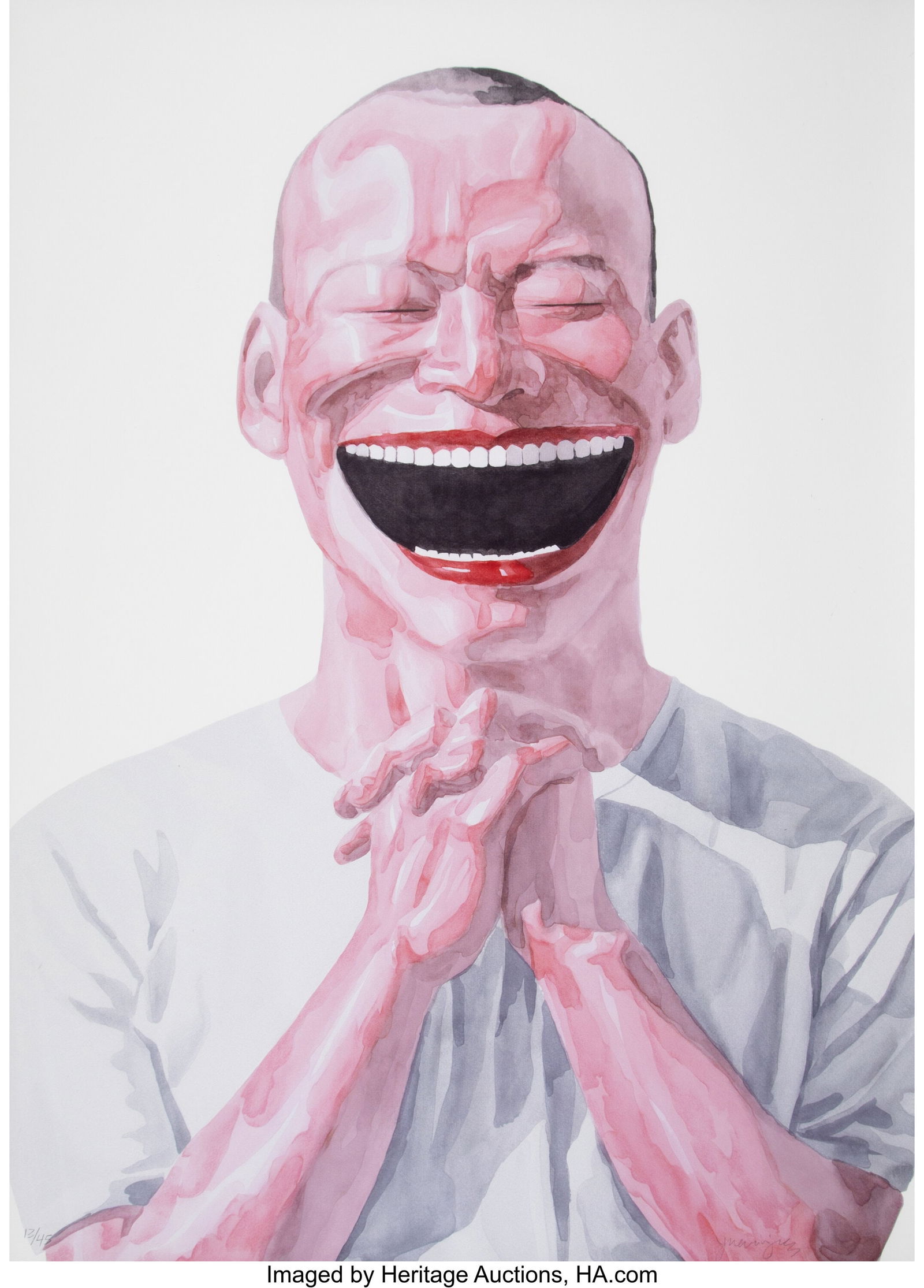 Yue Minjun (b. 1962) Untitled (Smile-ism No. 23): Yue Minjun (b. 1962) Untitled (Smile-ism No. 23), 2006 Lithograph in colors on wove paper 43 x 32 inches (109.2 x 81.3 cm) (sheet&r