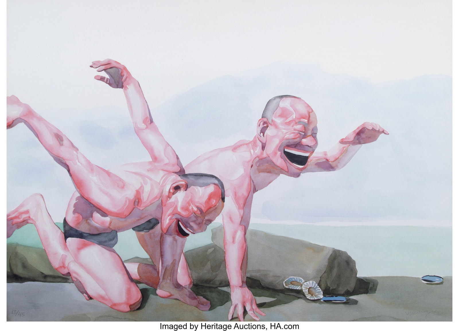 Yue Minjun (b. 1962) Untitled (Smile-ism No. 24): Yue Minjun (b. 1962) Untitled (Smile-ism No. 24), 2006 Lithograph in colors on wove paper 32 x 43 inches (81.3 x 109.2 cm) (sheet&r