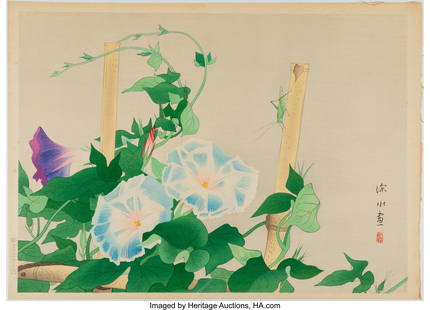 Itō Shinsui (Japanese, 1898-1972) Morning Glory: Itō Shinsui (Japanese, 1898-1972) Morning Glory and Grasshopper Woodblock print 15 x 20-3/4 inches (38.1 x 52.7 cm) (sheet, dai-oban)