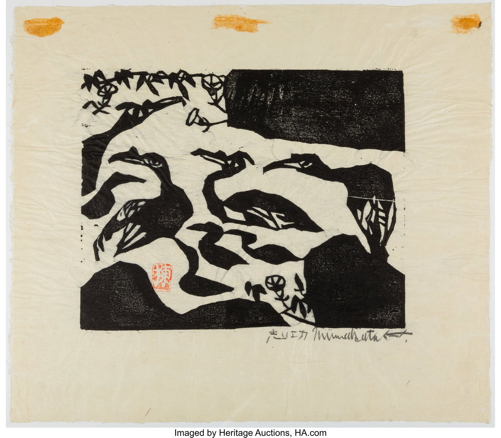 Munakata Shikô (Japanese, 1903-1975) The Sand B: Munakata Shikô (Japanese, 1903-1975) The Sand Beach (Sunasu no saku), from the series The Tale of the Auklet (Auto Hanga-kan), 1938 Woodblock prin