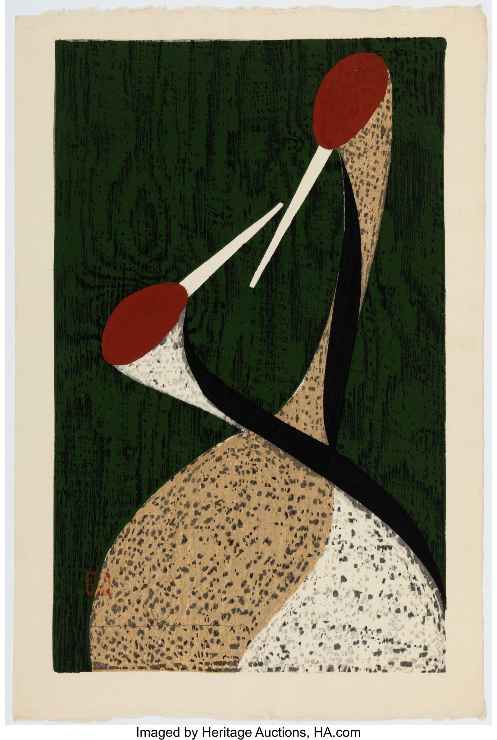 Kawano Kaoru (Japanese, 1916-1965) A Group of Th: Kawano Kaoru (Japanese, 1916-1965) A Group of Three Prints, Cranes, 20th century Woodblock print 23-7/8 x 18-7/8 inches (60.6 x 47.9 cm) &lp