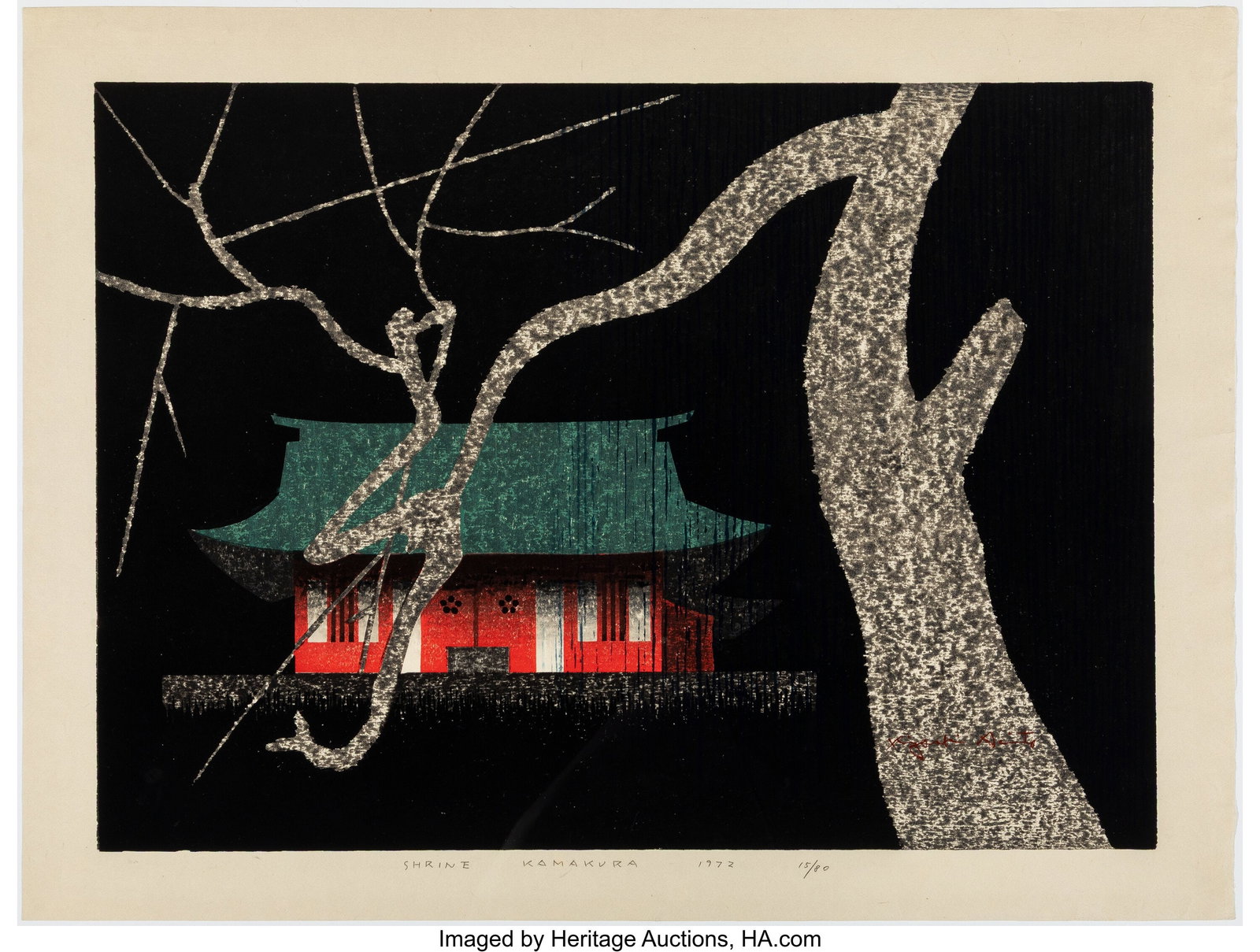 Saitō Kiyoshi (Japanese, 1907-1997) Shrine, Kam: Saitō Kiyoshi (Japanese, 1907-1997) Shrine, Kamakura, 1972 Woodblock print 18 x 23-3/4 inches (45.7 x 60.3 cm) (sheet, dai-oban