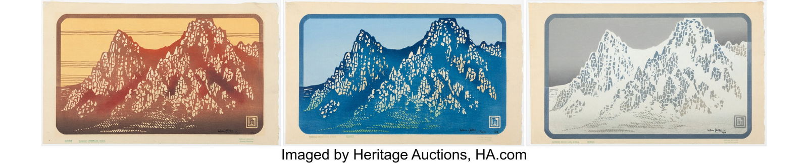 Lilian Miller (American, 1895-1943) A Set of Thr: Lilian Miller (American, 1895-1943) A Set of Three Prints of Diamon Mountains, Korea, Summer, Autumn, and Winter, 1928 Woodblock print 9-5/8 x 16-1&so